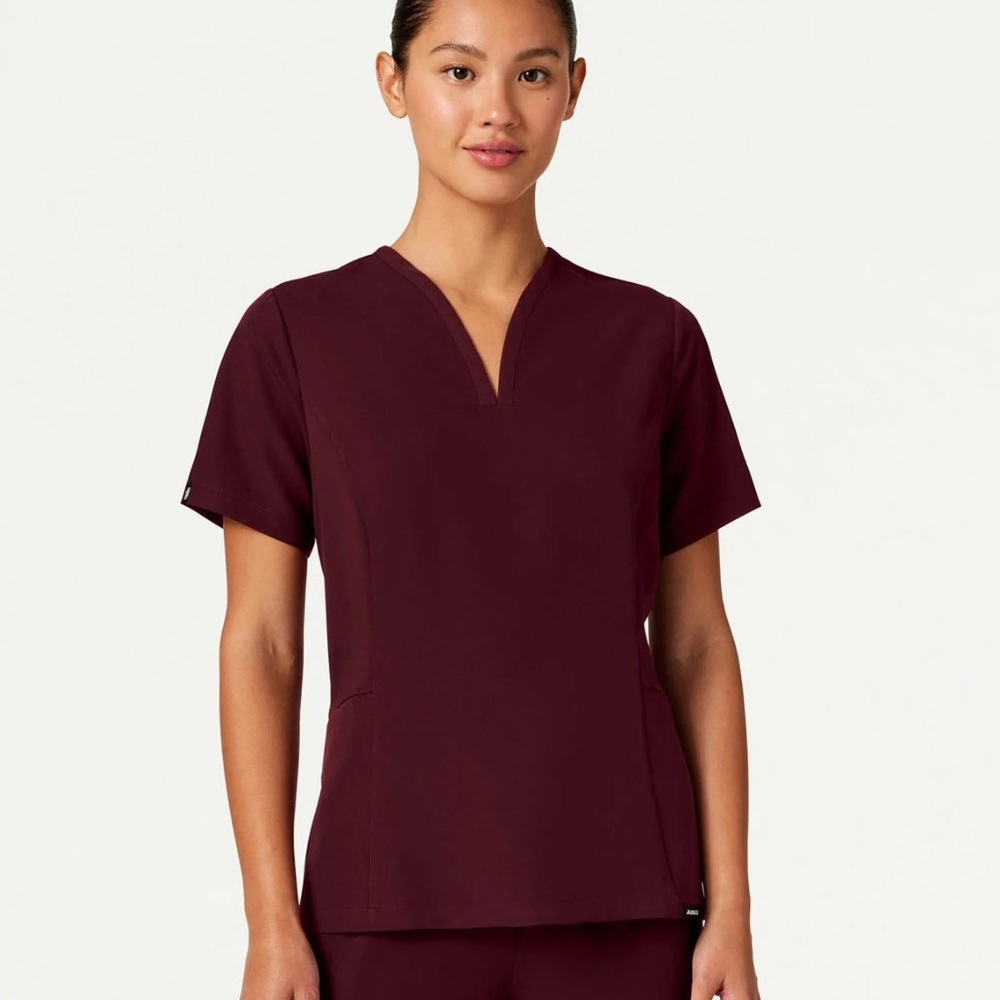 Jaanuu Calix Fit & Flare Scrub Top - Burgundy